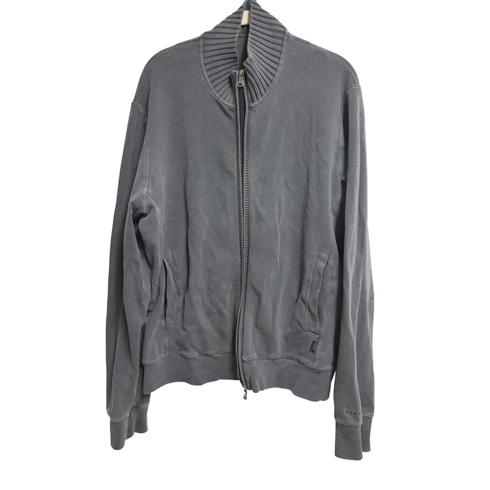 Hugo Boss Lupello Full‎ Zip Sweatshirt Grey Mock Neck Elbow Patch Size Large